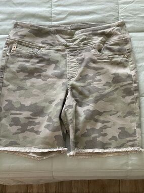 Belle by Kim Gravel Camo Green Jean Shorts